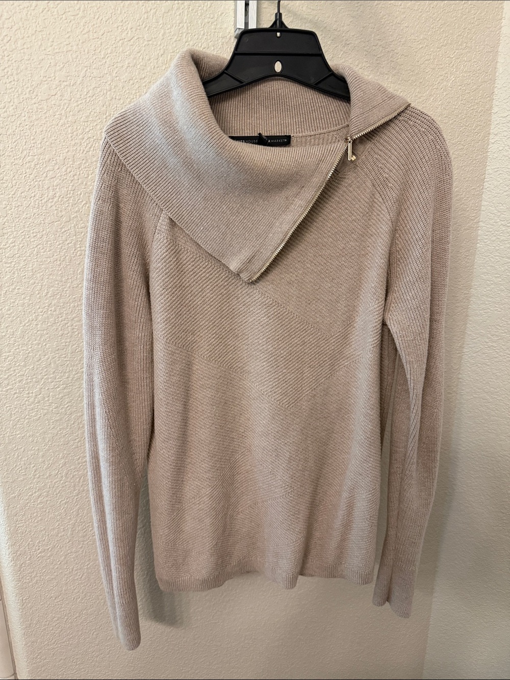 White House Black Market Cream Asymmetrical Zip Turtleneck Sweater